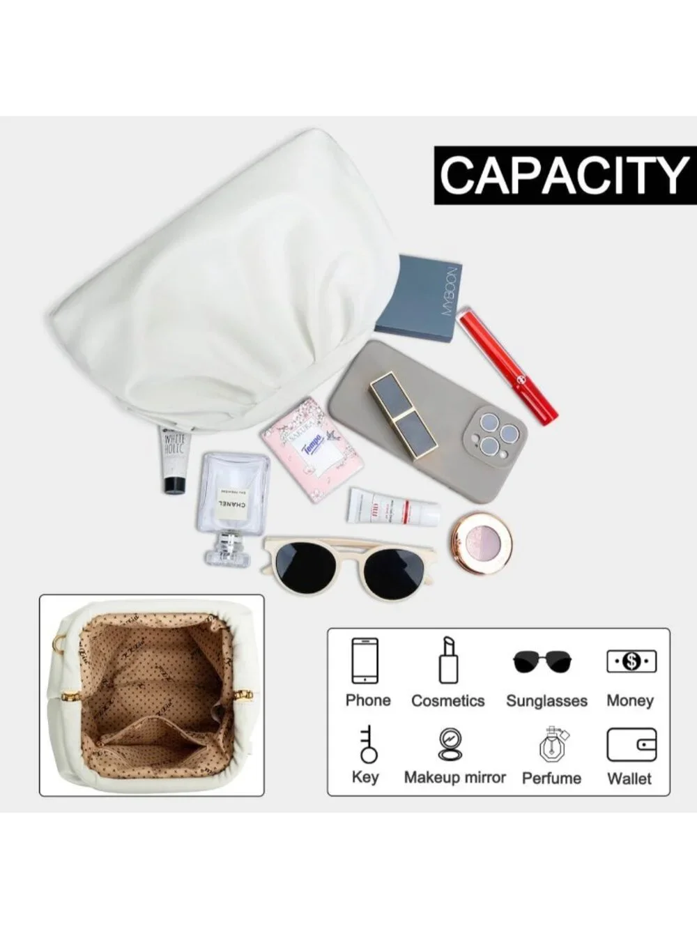 👜 Women's White PU Leather Evening Clutch Purse with Removable Chain Strap
